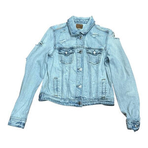 American Eagle Jacket Womens Medium Denim Distressed Jean Button Up